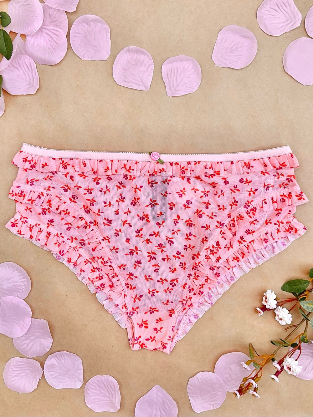 Anthro ❉ Smocked Printed Briefs Panty in Peach Floral Size Small